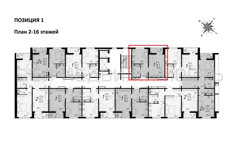 1-комнатная квартира, 38.3кв.м - изображение 1