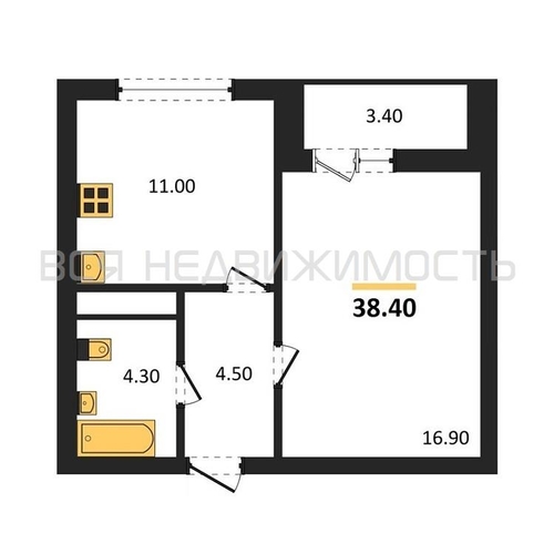 1-комнатная квартира, 38.4кв.м - изображение 0
