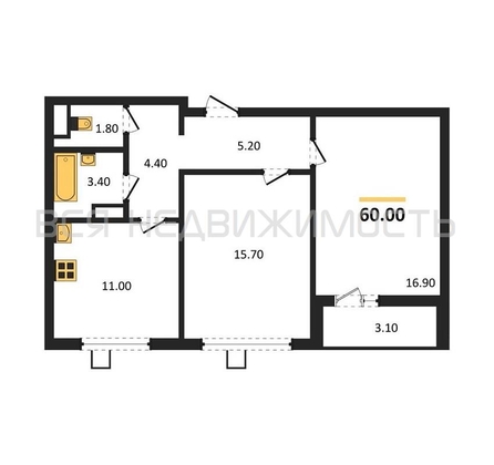 2-комнатная квартира, 60кв.м - изображение
