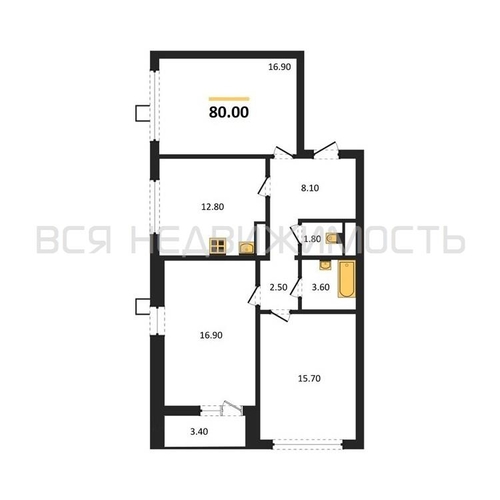 3-комнатная квартира, 80кв.м - изображение 0