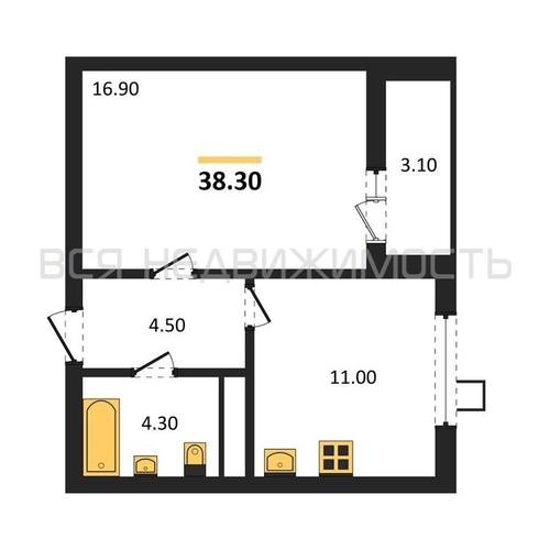 1-комнатная квартира, 38.3кв.м - изображение 0
