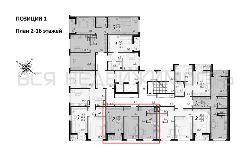 2-комнатная квартира, 58.2кв.м - изображение 1