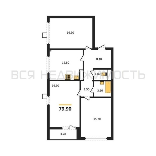 3-комнатная квартира, 79.9кв.м - изображение 0