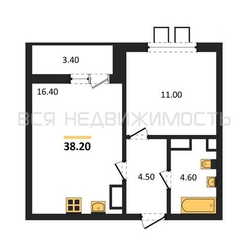 1-комнатная квартира, 38.2кв.м - изображение 0