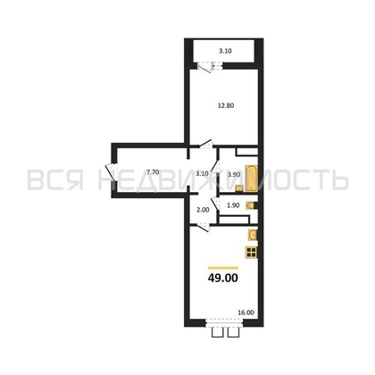 1-комнатная квартира, 49кв.м - изображение