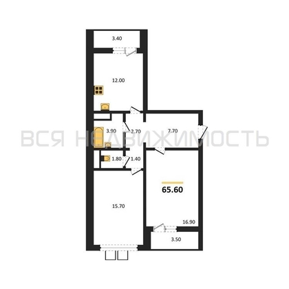 2-комнатная квартира, 65.6кв.м - изображение