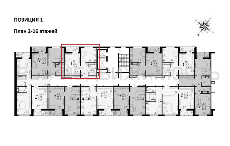 1-комнатная квартира, 38.3кв.м - изображение 1
