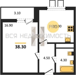 1-комнатная квартира, 38.3кв.м - изображение 1