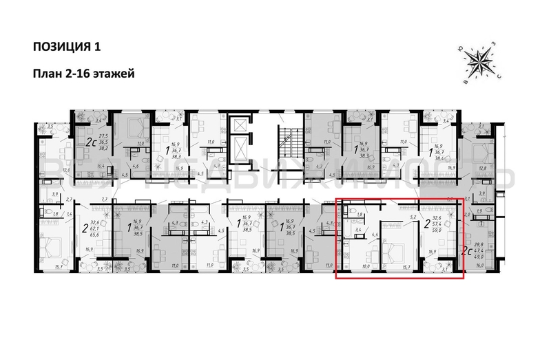 2-комнатная квартира, 59кв.м - изображение 1