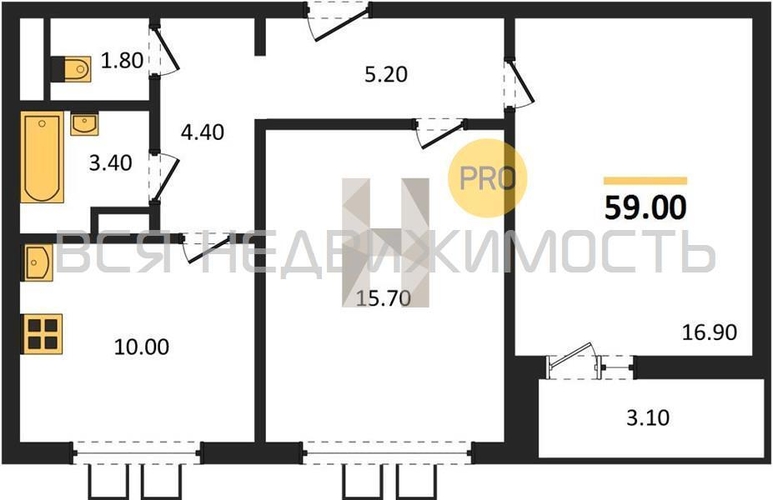 2-комнатная квартира, 59кв.м - изображение 0