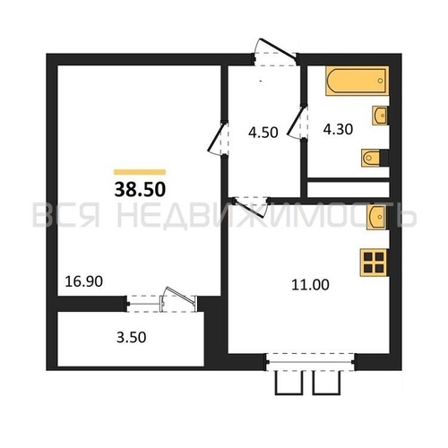 1-комнатная квартира, 38.5кв.м - изображение 0