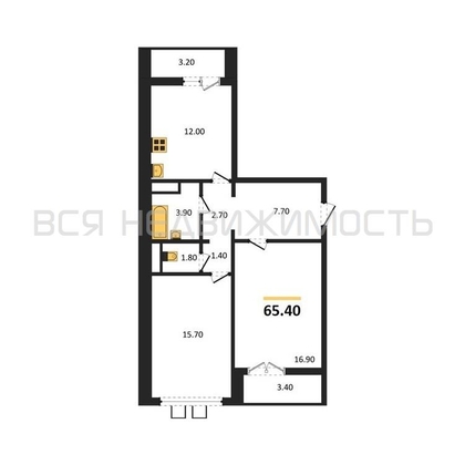 2-комнатная квартира, 65.4кв.м - изображение