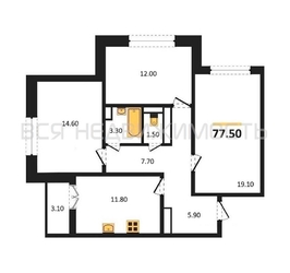 3-комнатная квартира, 77.5кв.м 3-комнатная квартира, 77.5кв.м - изображение 1