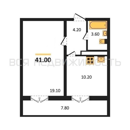 1-комнатная квартира, 41кв.м - изображение