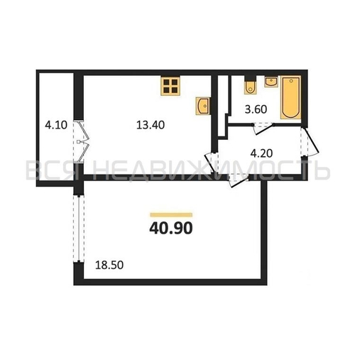 1-комнатная квартира, 40.9кв.м - изображение 0