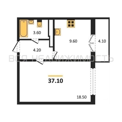 1-комнатная квартира, 37.1кв.м - изображение 1