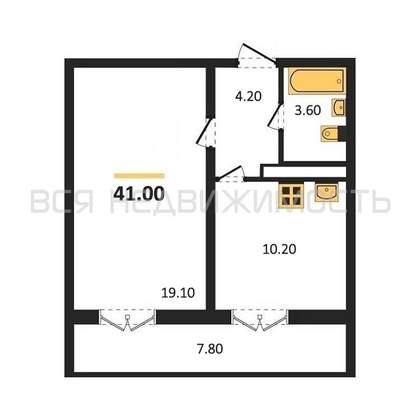 1-комнатная квартира, 41кв.м - изображение