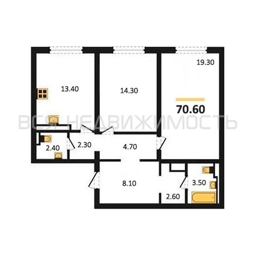 2-комнатная квартира, 70.6кв.м - изображение 0