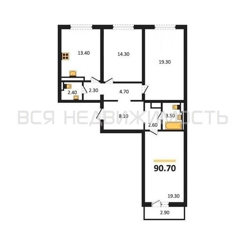 3-комнатная квартира, 90.7кв.м - изображение 0