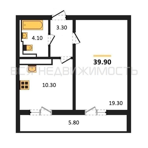 1-комнатная квартира, 39.9кв.м - изображение 0