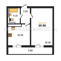 1-комнатная квартира, 39.9кв.м 1-комнатная квартира, 39.9кв.м - изображение 1
