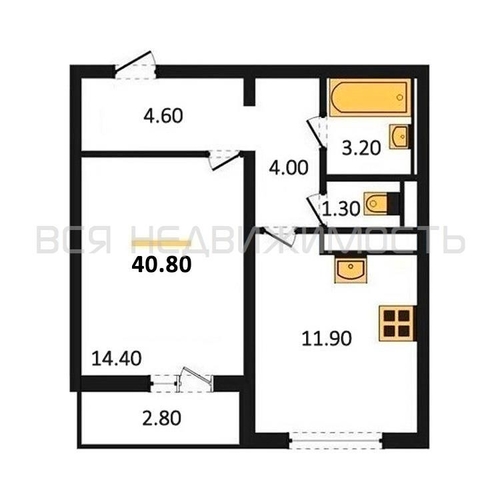 1-комнатная квартира, 40.8кв.м - изображение 0