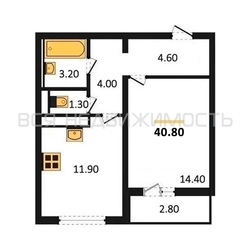 1-комнатная квартира, 40.8кв.м - изображение 1