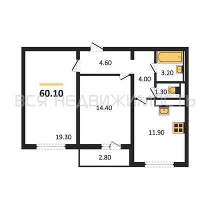 2-комнатная квартира, 60.1кв.м - изображение