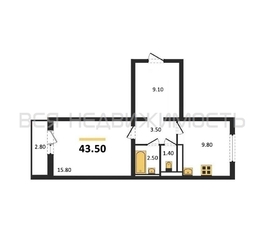 1-комнатная квартира, 43.5кв.м - изображение 1