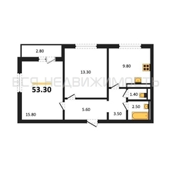 2-комнатная квартира, 53.3кв.м 2-комнатная квартира, 53.3кв.м - изображение 1