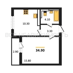 1-комнатная квартира, 34.9кв.м 1-комнатная квартира, 34.9кв.м - изображение 1