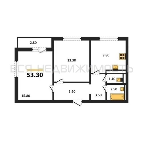 2-комнатная квартира, 53.3кв.м - изображение 0