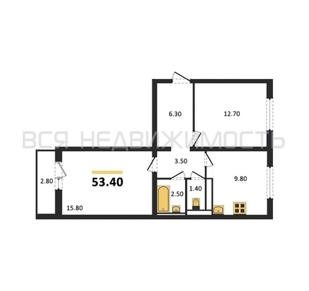 2-комнатная квартира, 53.4кв.м - изображение