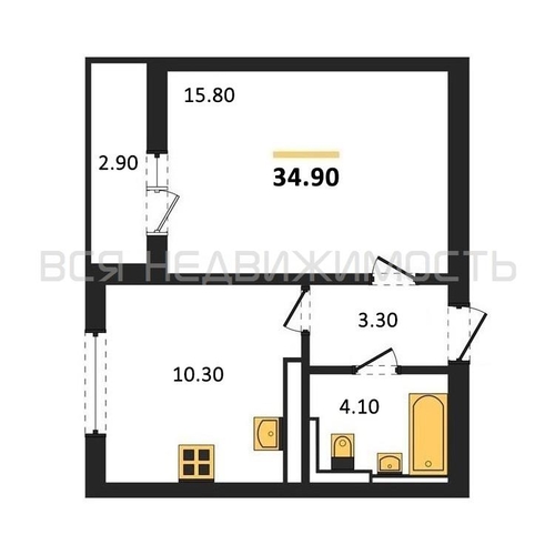 1-комнатная квартира, 34.9кв.м - изображение 0