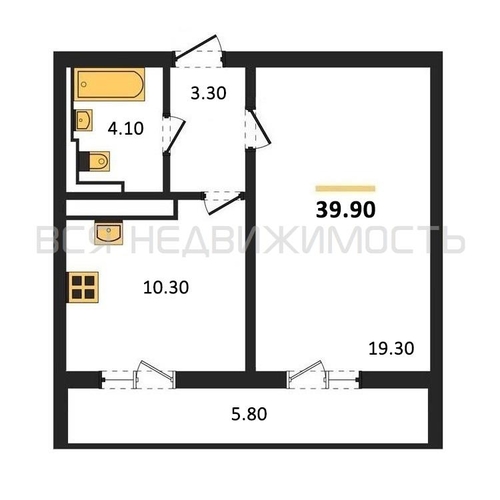1-комнатная квартира, 39.9кв.м - изображение 0