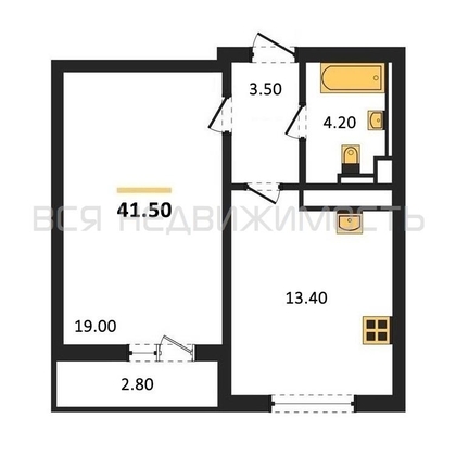 1-комнатная квартира, 41.5кв.м - изображение