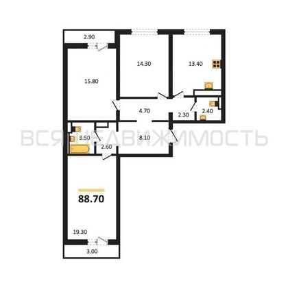 3-комнатная квартира, 88.7кв.м - изображение
