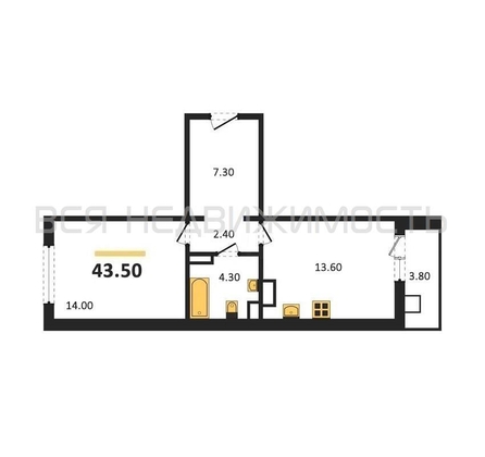 1-комнатная квартира, 43.5кв.м - изображение