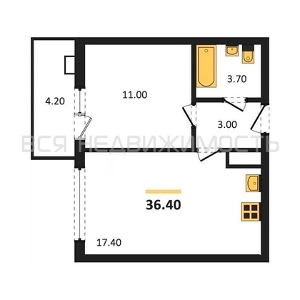 1-комнатная квартира, 36.4кв.м - изображение