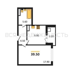 1-комнатная квартира, 39.5кв.м 1-комнатная квартира, 39.5кв.м - изображение 1