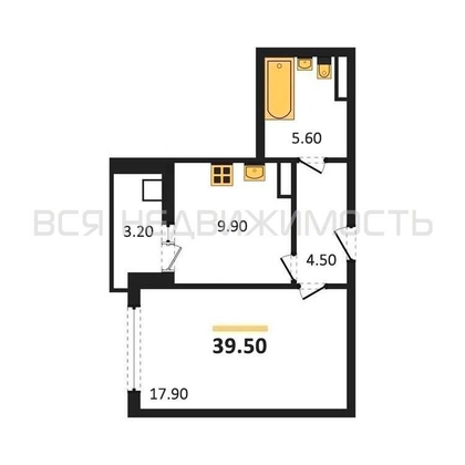 1-комнатная квартира, 39.5кв.м - изображение
