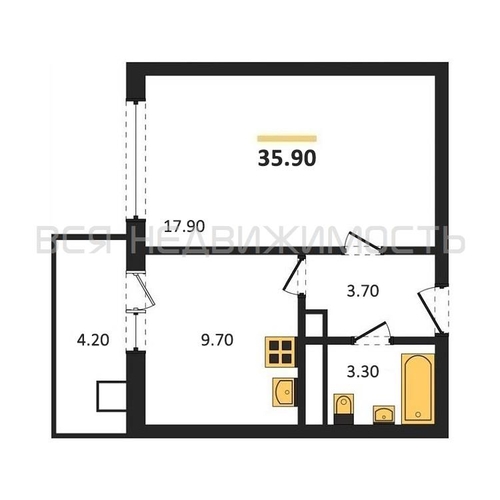 1-комнатная квартира, 35.9кв.м - изображение 0