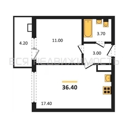 1-комнатная квартира, 36.4кв.м - изображение 1