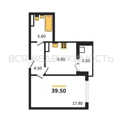 1-комнатная квартира, 39.5кв.м 1-комнатная квартира, 39.5кв.м - изображение 1