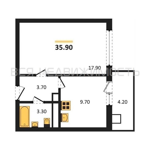1-комнатная квартира, 35.9кв.м - изображение 0