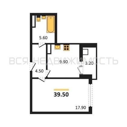 1-комнатная квартира, 39.5кв.м - изображение