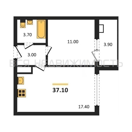 1-комнатная квартира, 37.1кв.м - изображение
