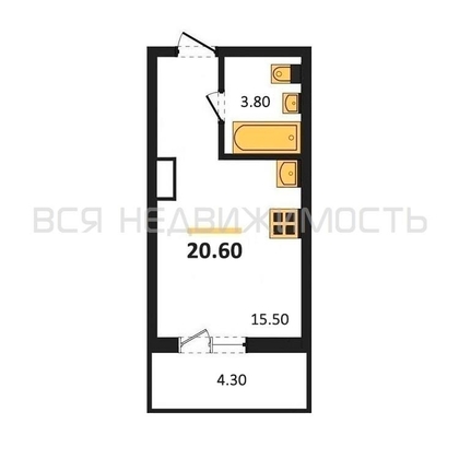 квартира-студия, 20,6кв.м. - изображение