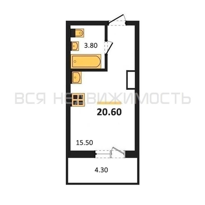квартира-студия, 20,6кв.м. - изображение