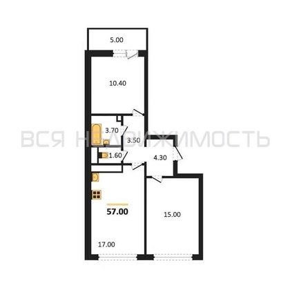 2-комнатная квартира, 57кв.м - изображение